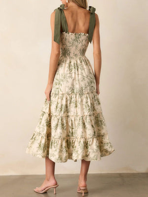 Floral Print Suspenders And Straps Maxi Dresses