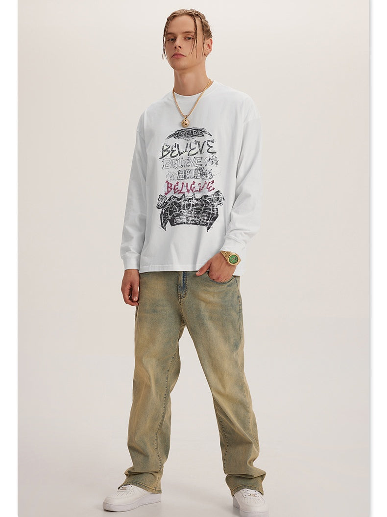 Distressed Water Wash Letter Print Loose T-shirts