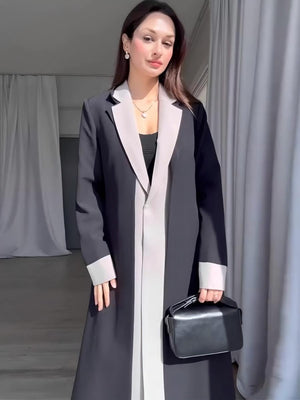 Black Long Suit Collar Splicing Contrasting Colors Commuting Trench Coats
