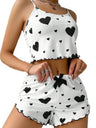 Heart Print Suspender Shorts Pajama Set