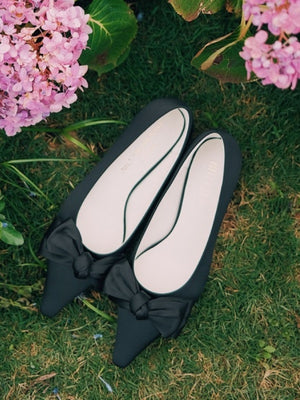 BIUCILI French-style Elegant And Romantic Pointed-toe Silk Satin Kitten Heel Flats For Early Spring.