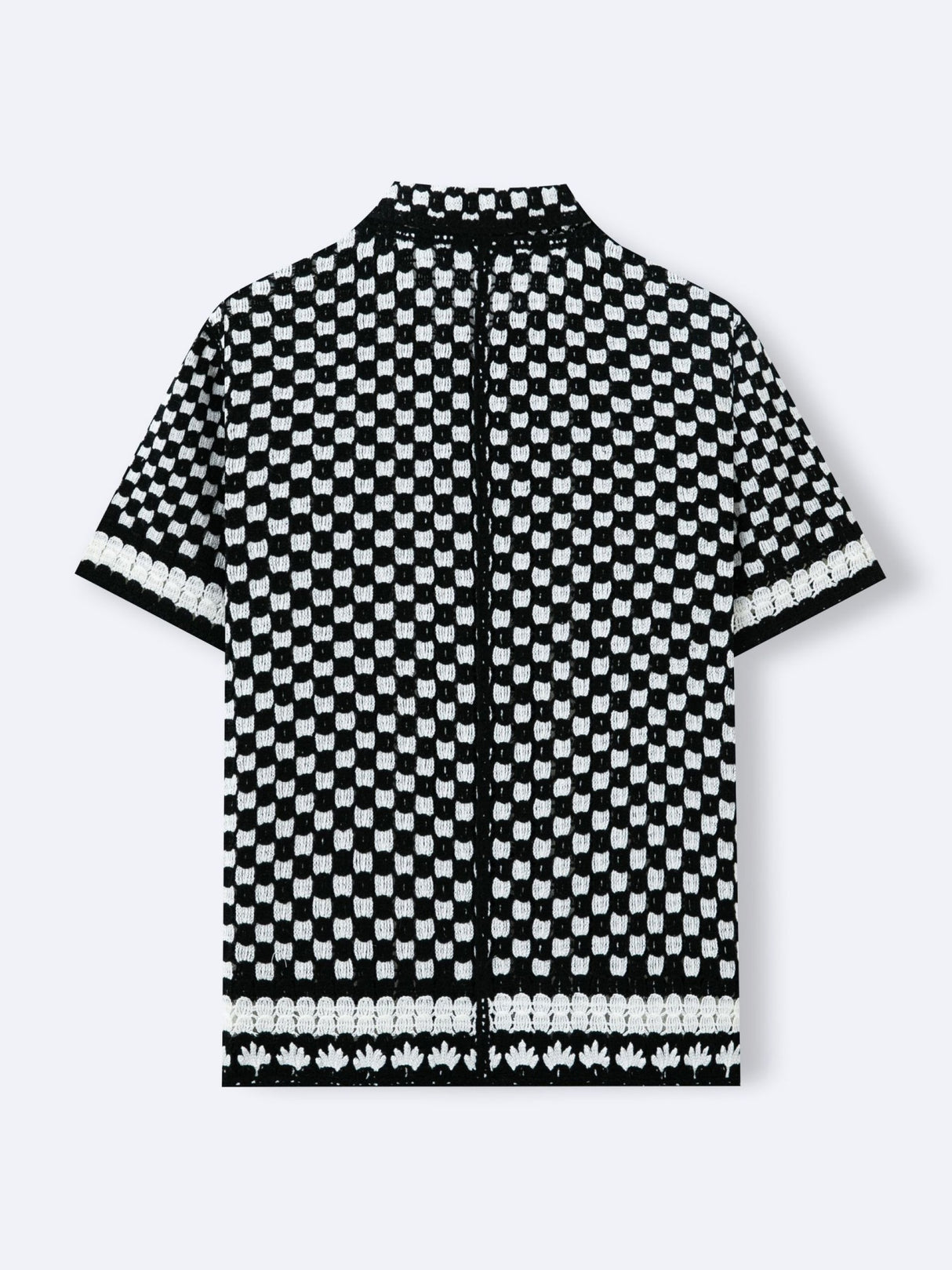 Crochet Knitting Black And White Plaid Hollow POLO Shirt