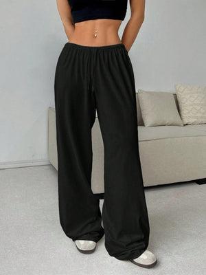 Elastic Waistband Lace Up Wide-leg Pants