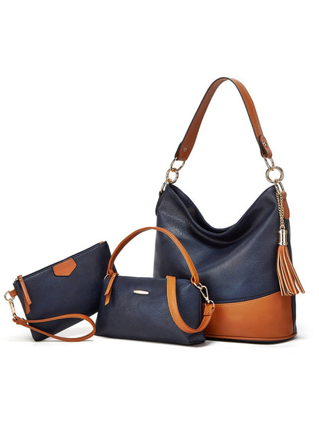 3-piece Patchwork Tassel Tote Bag Set