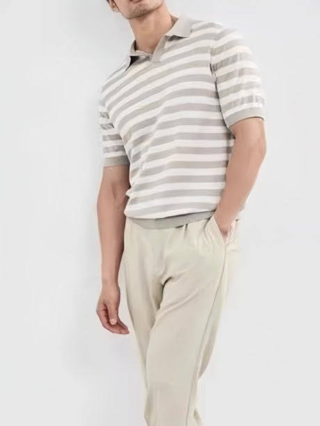 Color Blocking Notch-Collar Knitting POLO Shirt