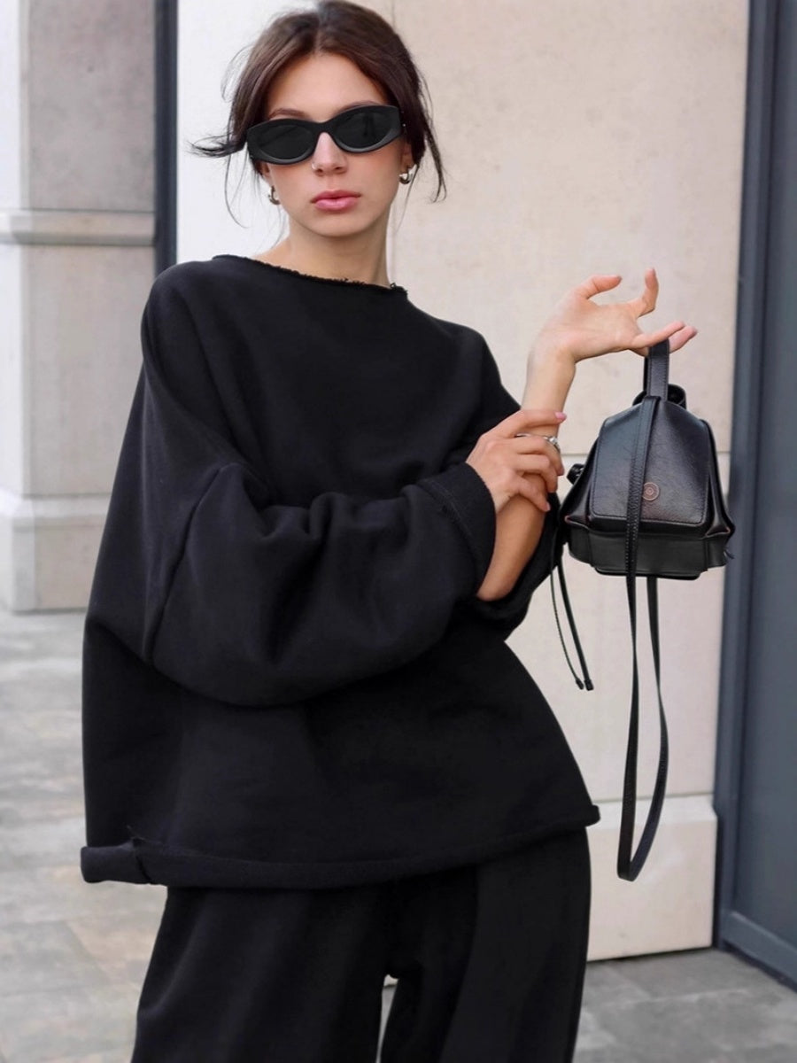Pullover Sweatshirt Pants Loose Sporty Two-piece Suit
