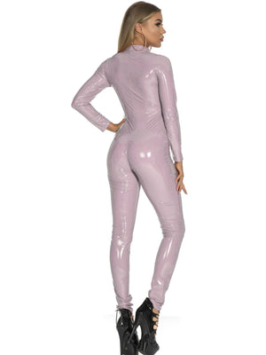 PU Leather Zipper Crossing The Crotch Long Sleeves Jumpsuits&Bodysuits