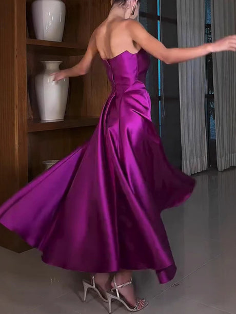 Liber Winter Women's Zipper Solid Color Tube top Maxi Dresses