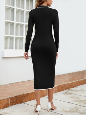 Color-blocked Piping Lapel Buttons Maxi Dresses