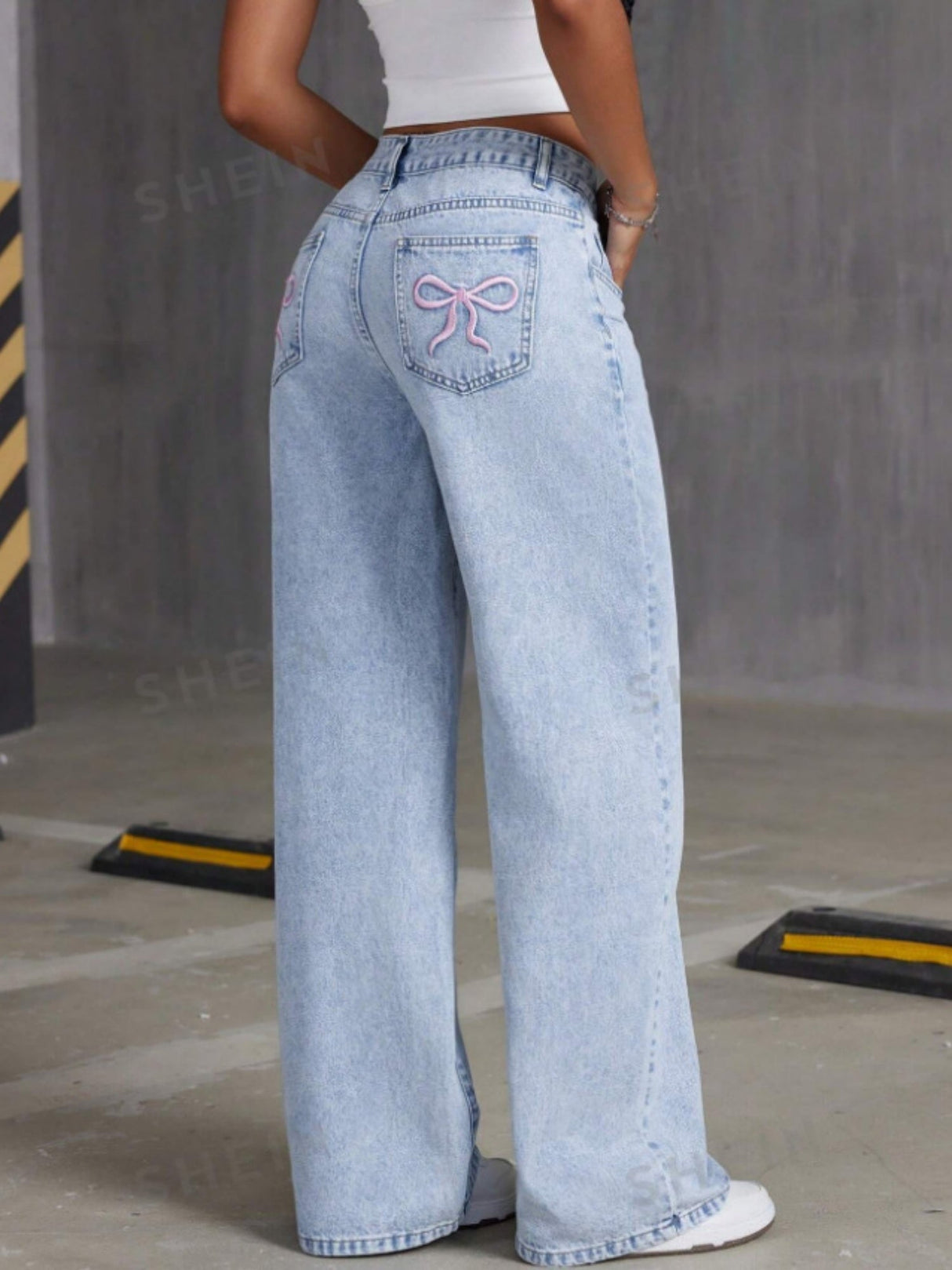 Y2k Bow Embroidery High-waisted Straight Leg Jeans