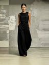 Casual Solid Color Round Neck Loose Sleeveless Top And High-waisted Trousers Two-piece Set