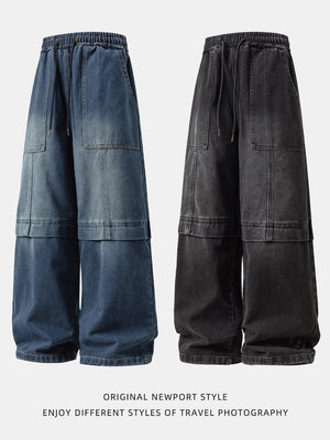 Retro Washed And Aged Split Straight Pants Jeans
