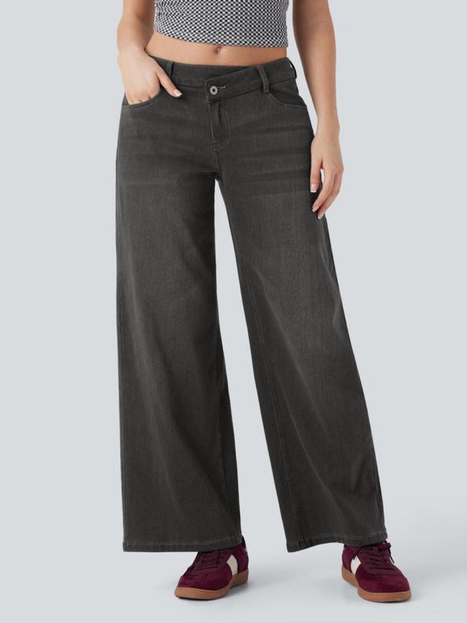 Asymmetrical Low-rise Slanted Button Zipper Jeans