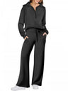 Women's Casual Sportswear Set: Zippered Long-Sleeved Sweatshirt And Wide-Leg Pants Two-Piece Set