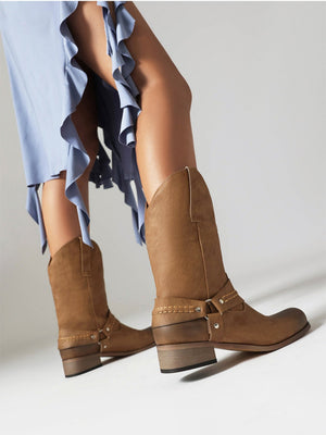Distressed Low-heeled Western Cowboy Boots