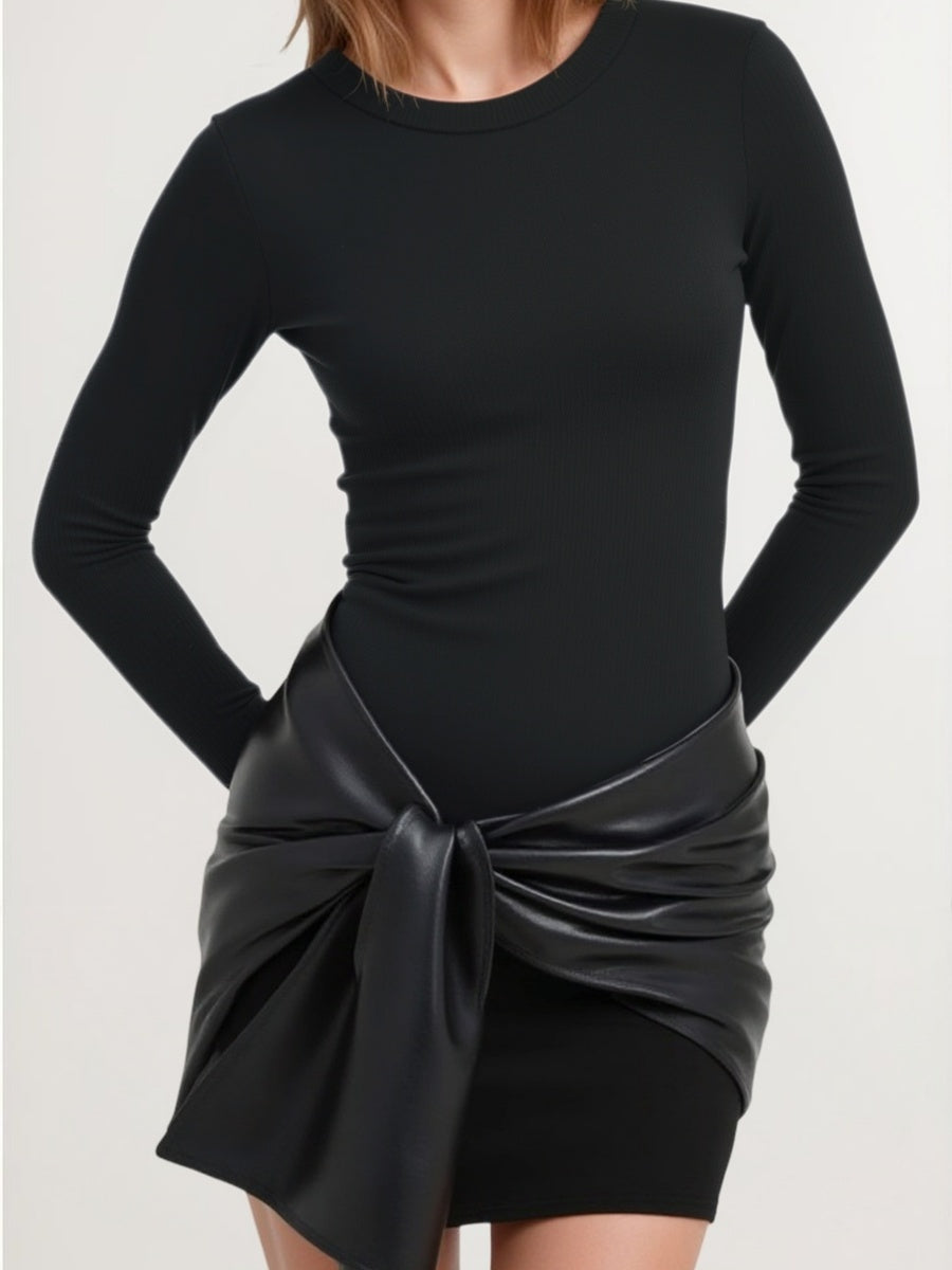 Front Laces PU Leather Patchwork Mini&Short Dresses