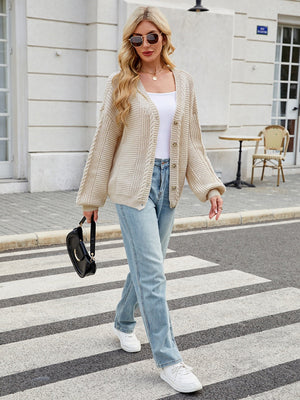 Liber Autumn Women's Buttons Plain stitch Lantern cuffs Cardigans Coat