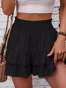 Pleated Multi-layered Lace High-waisted Shorts