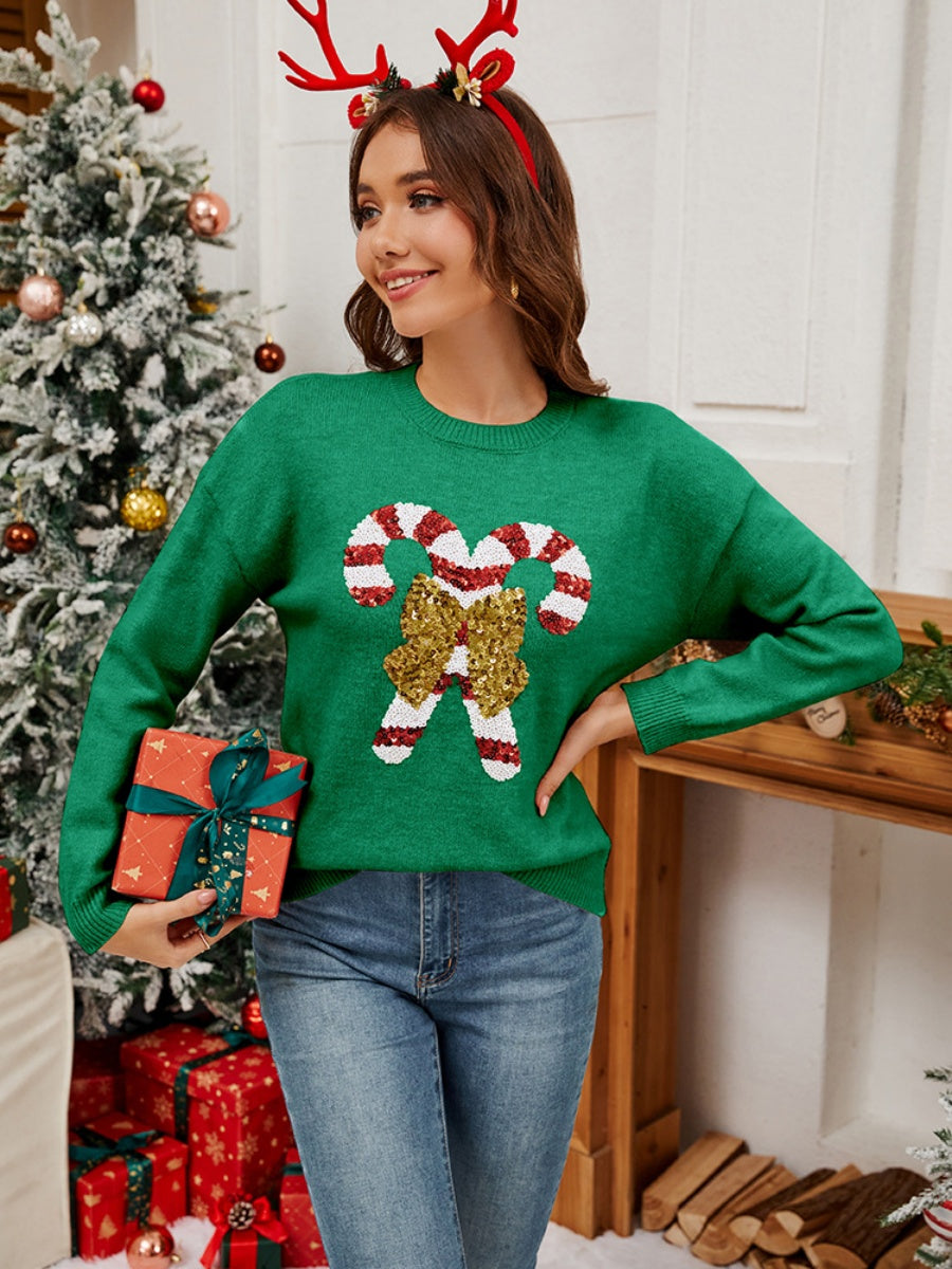 Christmas Bow Sequins Color Blocking Sweaters