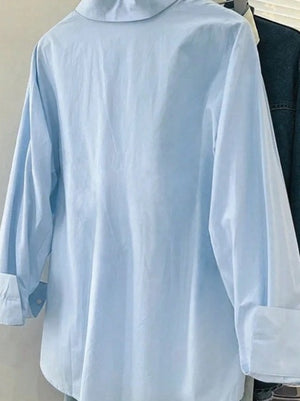 Asian Korean Style New Loose-fitting Summer Long-sleeved Pocket Shirt