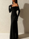 Mesh Off Shoulder Flared Long Sleeves Hip-hugging Banquet Maxi Dresses