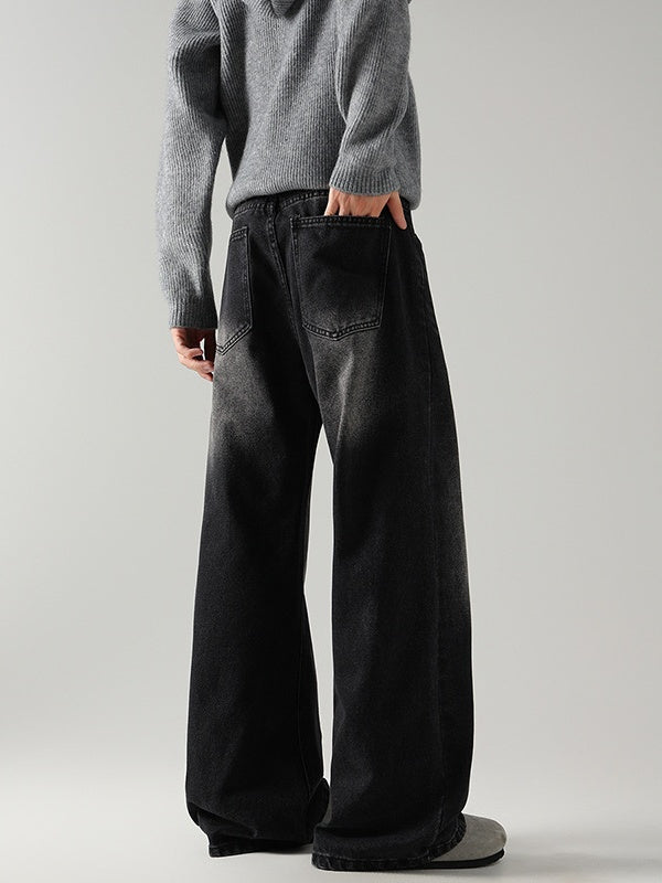 Retro Washing Cat Whisker Pattern Loose Slightly Flared Jeans