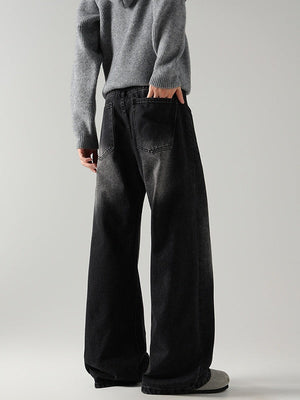 Retro Washing Cat Whisker Pattern Loose Slightly Flared Jeans