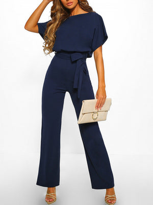 Summer Button-up Tie-front Short-sleeved Jumpsuit