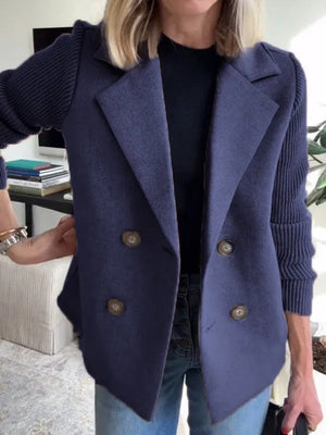 Blazer Style Patchwork Knit Double-breasted Leisure Work Coat