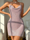 Metallic Sequins Rhinestone Suspenders Sexy Backless Design Mini&Short Dresses