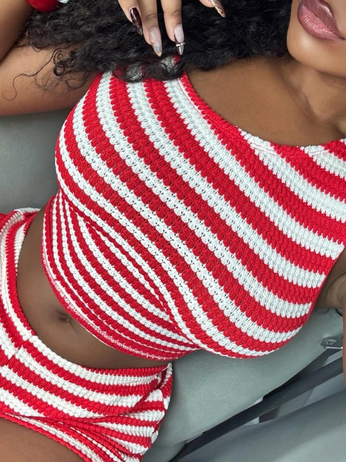 Striped Color Blocking Tank Top And Shorts 2-piece Sets