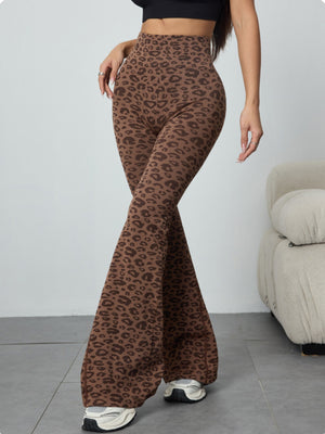 Leopard Print Abdominal Tightening And Buttock Lifting Flared Pants Fitness Exercise Pants