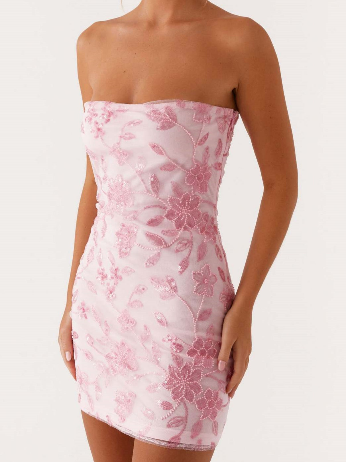 Sequin Beads Strapless Backless Tie-up Sweet Mini&Short Dresses