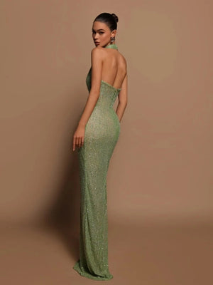 Halter sequins Deep V Bodycon long dress