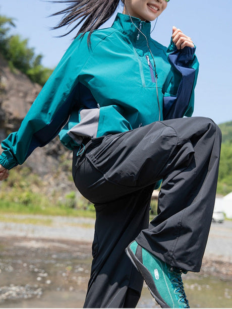 Outdoor Half Zipper Stand Collar Splicing Contrasting Colors Sports Water-repellent Jackets