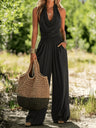 Halter Draped Collar Jacket Loose Wide-leg Trousers Set 2-piece Sets