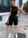 Slim-fit Round Neck Sleeveless Jumpsuit Shorts