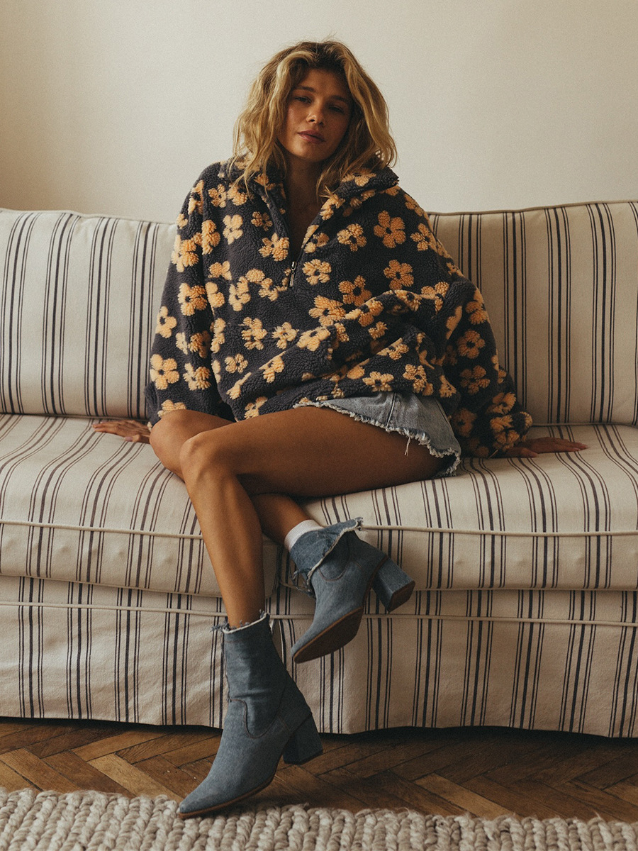 Fleece Flowers Keep Warm Pocket Sweatshirts&Hoodies