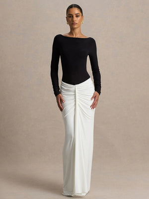 Hip-hugging Long-sleeved Contrasting Color Crimp Spliced Long Dress