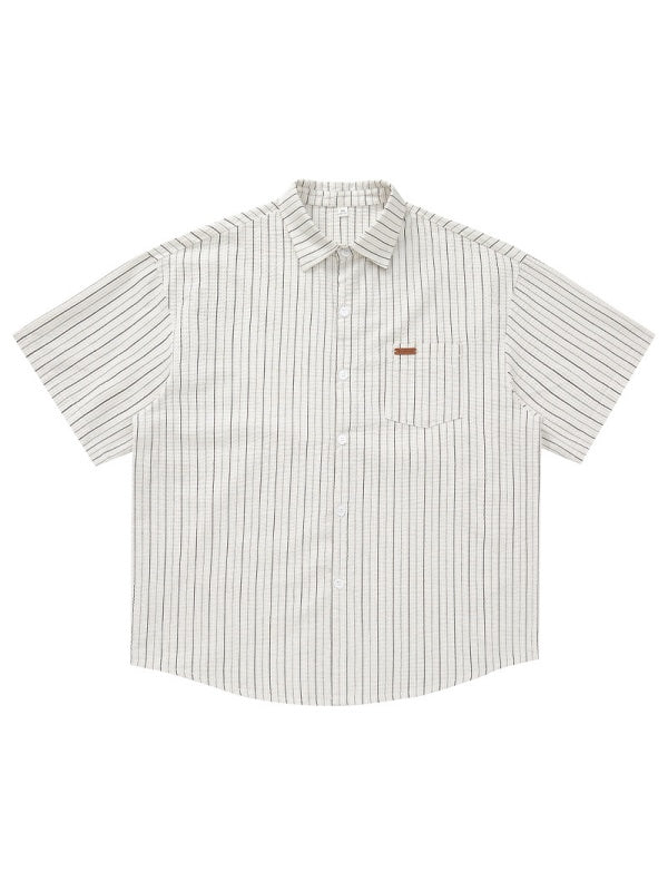 Texture Slight Wrinkles Color-blocked Stripes Loose-fit Shirts