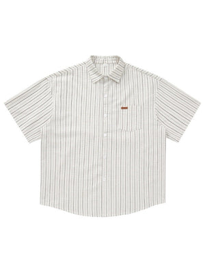 Texture Slight Wrinkles Color-blocked Stripes Loose-fit Shirts