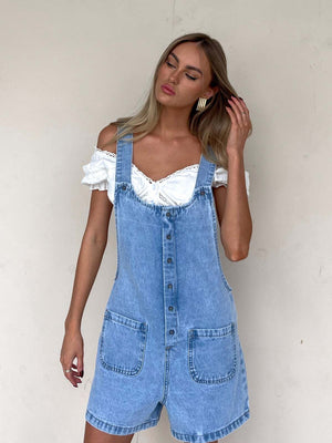 Straight-leg Denim Overalls Shorts