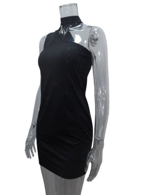 Sloping Shoulder Halter Neck Sequins Hip Wrap Sleeveless Mini&Short Dresses