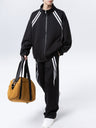 Color-blocked Stripes Straight-leg Trousers Sweatshirts Cardigan Set