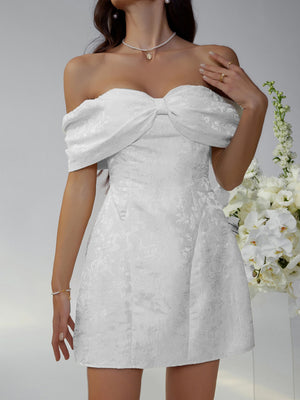 Bow Jacquard Off-shoulder Mini&Short Dresses