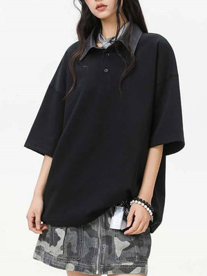 Notch-Collar Color-blocked Loose-fit POLO Shirt