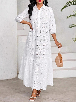 Loose-fit Trim Hollow Midi Dresses