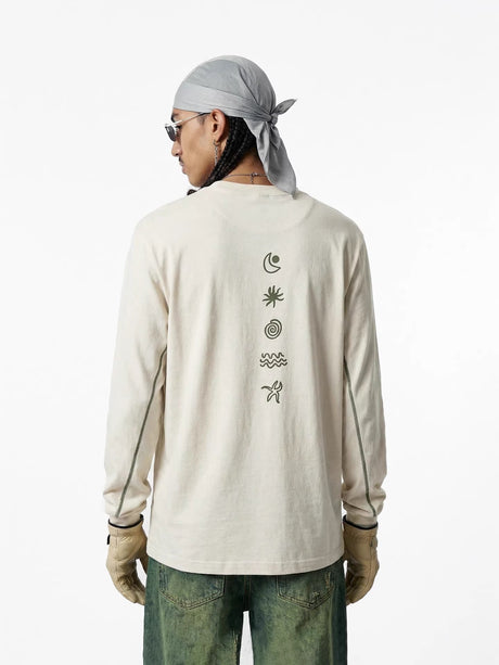 Cotton And Linen Color-blocked Outdoor Long Sleeves T-shirts