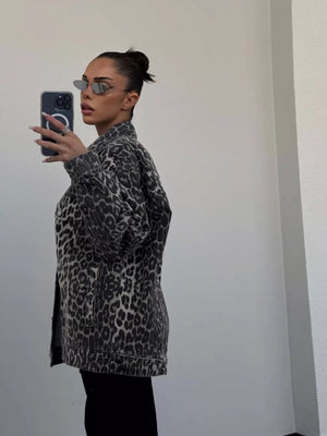 Liber Autumn women's leopard print long-sleeved chiffon shirt