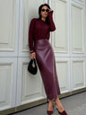 Leather Stitching High-waisted Slim Fit Hip Body Side Slit Long Skirts